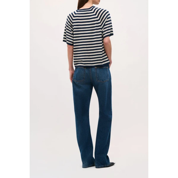 Brandon Maxwell Lee Tee in Navy/White Stripe Top, view 3