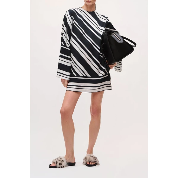 Brandon Maxwell Leni Tunic in Black/White Stripe, view 2