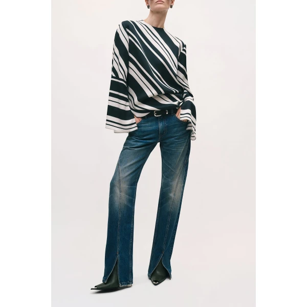 Brandon Maxwell Leni Tunic in Black/White Stripe, view 3