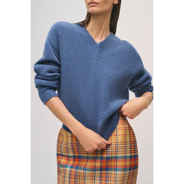Brandon Maxwell Maris Sweater in Blue Cashmere, view 3