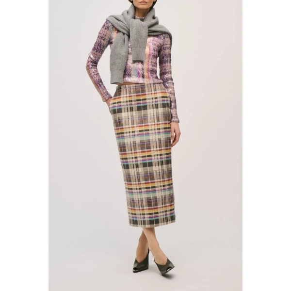 Brandon Maxwell Maven Top in Pailette Multicolor Plaid, view 2