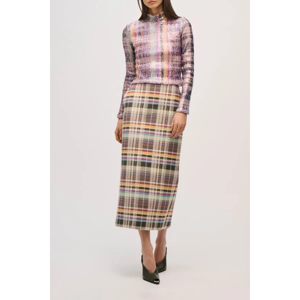 Brandon Maxwell Maven Top in Pailette Multicolor Plaid, view 3