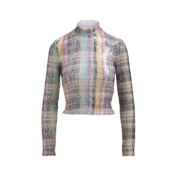 Brandon Maxwell Maven Top in Pailette Multicolor Plaid