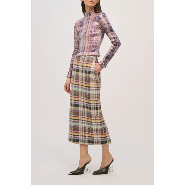Brandon Maxwell Mercer Skirt in Multicolor Plaid, view 2