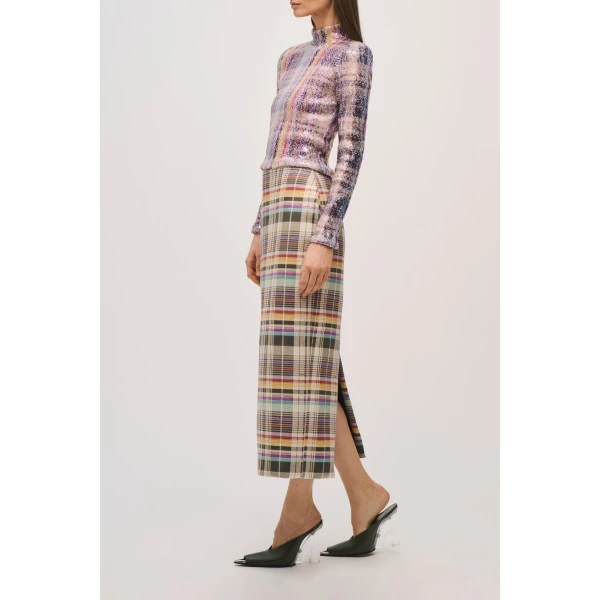Brandon Maxwell Mercer Skirt in Multicolor Plaid, view 3