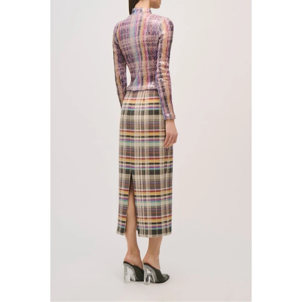 Brandon Maxwell Mercer Skirt in Multicolor Plaid, view 4