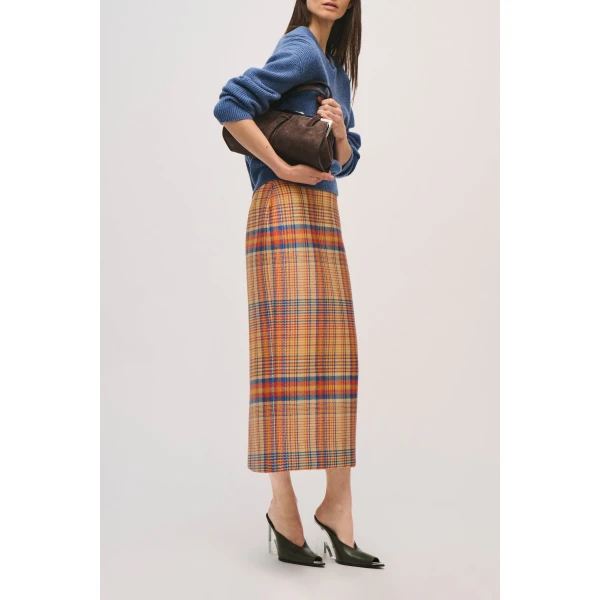 Brandon Maxwell Mercer Skirt in Orange Plaid, view 2