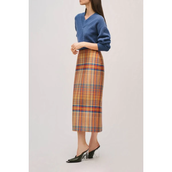 Brandon Maxwell Mercer Skirt in Orange Plaid, view 4