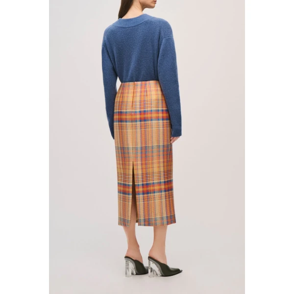 Brandon Maxwell Mercer Skirt in Orange Plaid, view 5