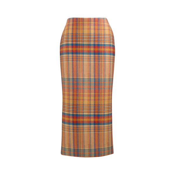 Brandon Maxwell Mercer Skirt in Orange Plaid