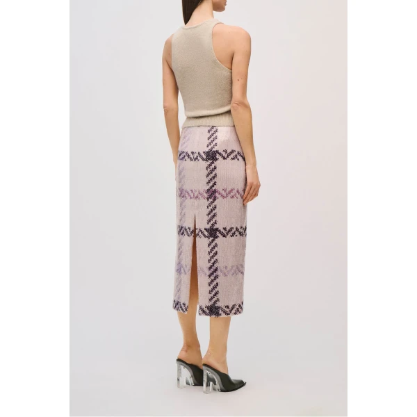 Brandon Maxwell Mercer Skirt in Pailette Windowpane Plaid, view 5