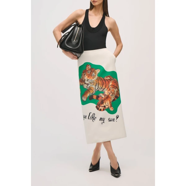 Brandon Maxwell Mercer Skirt in Tiger Graphic, view 2