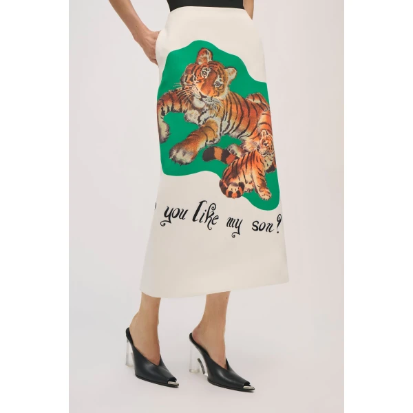 Brandon Maxwell Mercer Skirt in Tiger Graphic, view 3