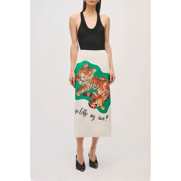 Brandon Maxwell Mercer Skirt in Tiger Graphic, view 4
