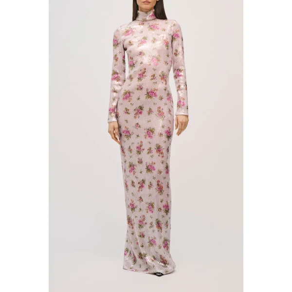 Brandon Maxwell Monet Gown in Pailette Blush Floral, view 2