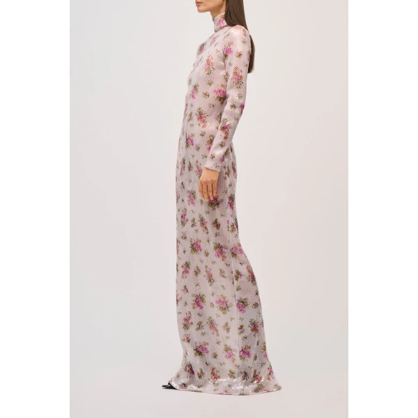 Brandon Maxwell Monet Gown in Pailette Blush Floral, view 3