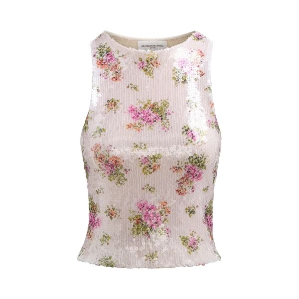 Brandon Maxwell Noemi Top in Pailette Blush Floral