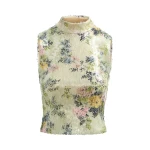 Brandon Maxwell Piper Top in Pailette Green Floral