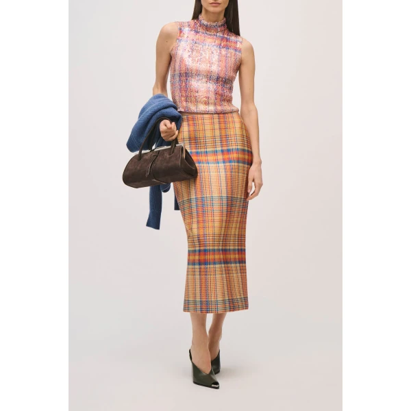 Brandon Maxwell Piper Top in Pailette Orange Plaid, view 2