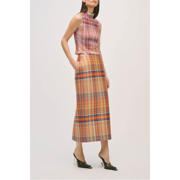 Brandon Maxwell Piper Top in Pailette Orange Plaid, view 3