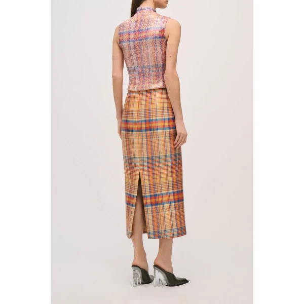 Brandon Maxwell Piper Top in Pailette Orange Plaid, view 4