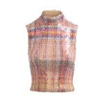 Brandon Maxwell Piper Top in Pailette Orange Plaid