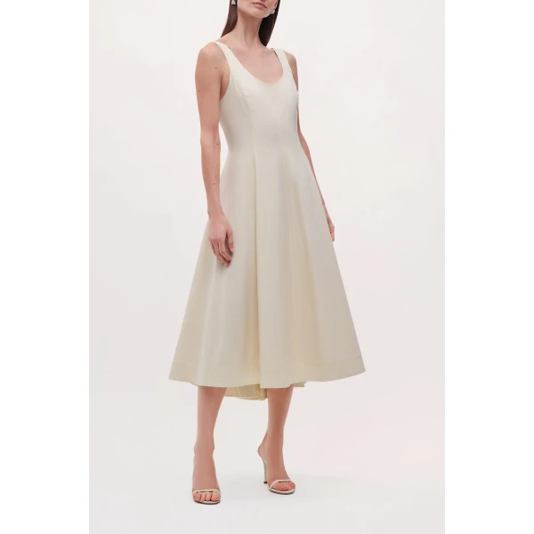 Brandon Maxwell Poppy Midi Dress in Butter Yellow, view 2
