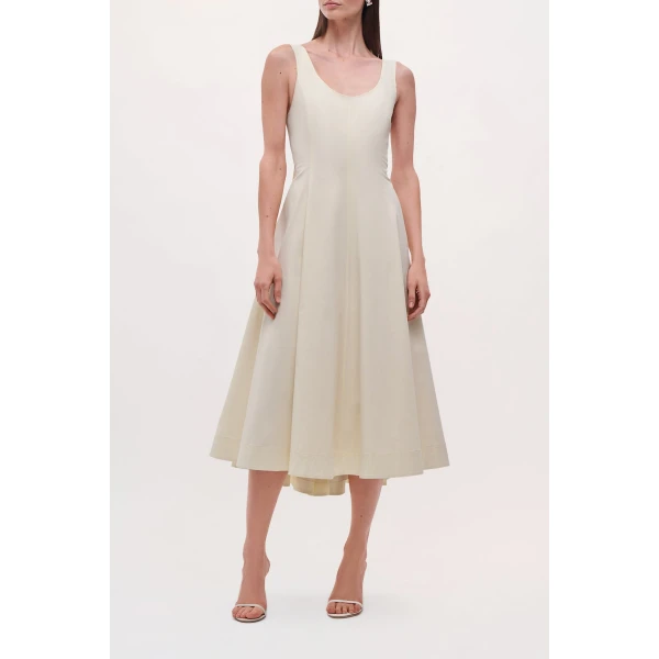 Brandon Maxwell Poppy Midi Dress in Butter Yellow, view 3