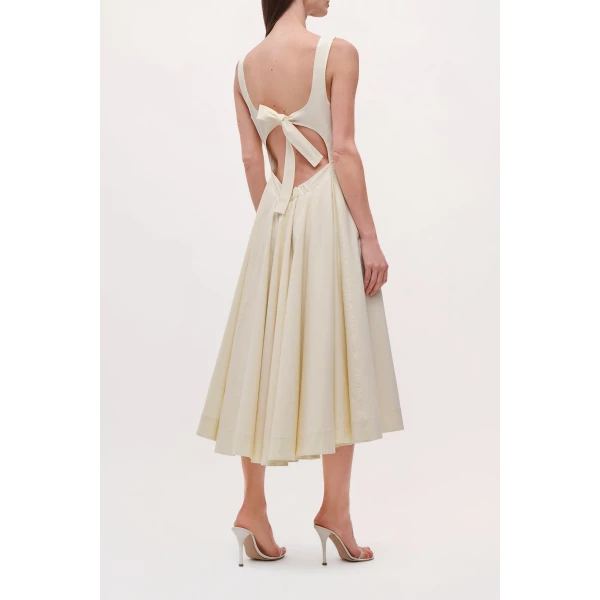 Brandon Maxwell Poppy Midi Dress in Butter Yellow, view 4