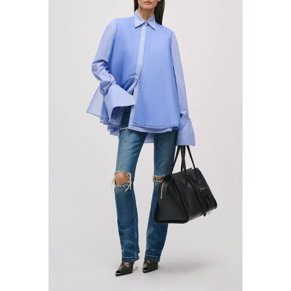 Brandon Maxwell Vaughn Shirt in Blue Herringbone, view 2