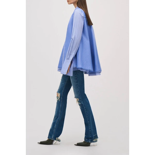 Brandon Maxwell Vaughn Shirt in Blue Herringbone, view 4