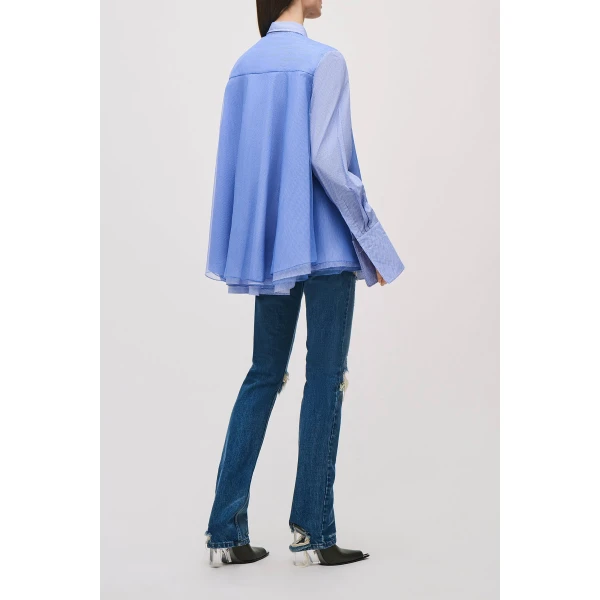 Brandon Maxwell Vaughn Shirt in Blue Herringbone, view 5