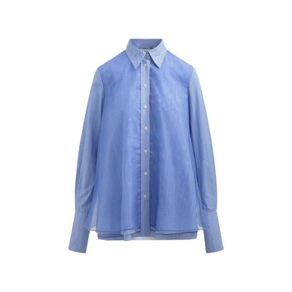 Brandon Maxwell Vaughn Shirt in Blue Herringbone