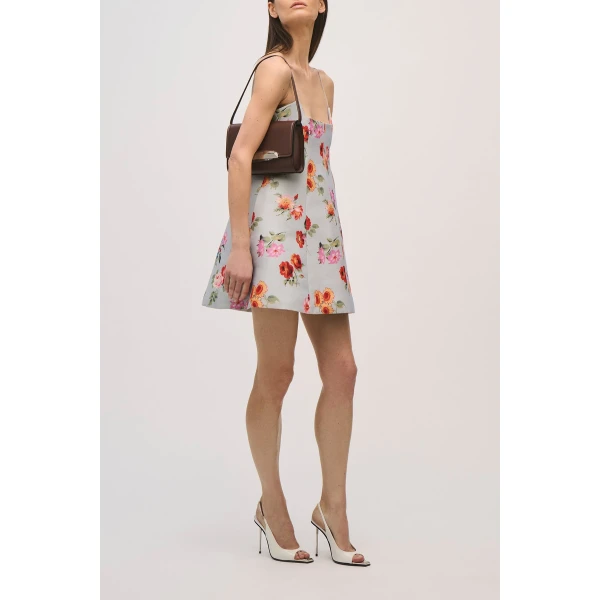 Brandon Maxwell Zinnia Dress in Light Blue Floral, view 2