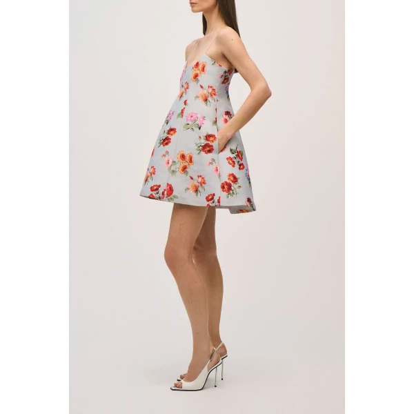 Brandon Maxwell Zinnia Dress in Light Blue Floral, view 3