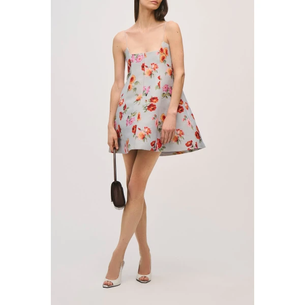 Brandon Maxwell Zinnia Dress in Light Blue Floral, view 4