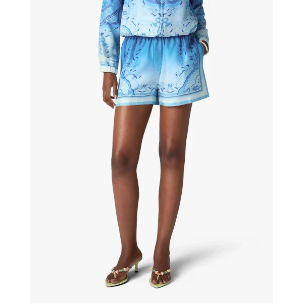 Casablanca Blue Gradient Egyptian Rug Silk Shorts, view 4