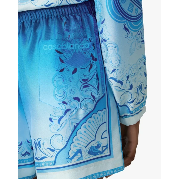 Casablanca Blue Gradient Egyptian Rug Silk Shorts, view 5