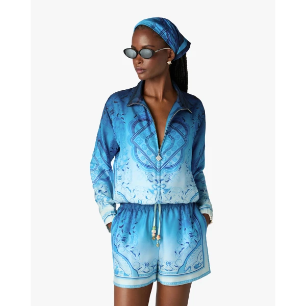 Casablanca Blue Gradient Egyptian Rug Silk Track Jacket, view 4