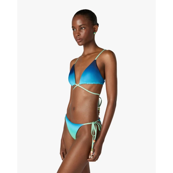 Casablanca Blue & Green Gradient String Beaded Bikini Top, view 2