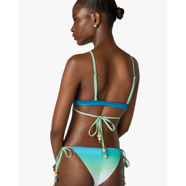 Casablanca Blue & Green Gradient String Beaded Bikini Top, view 3