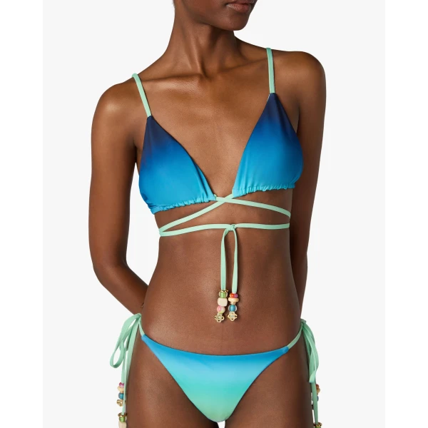 Casablanca Blue & Green Gradient String Beaded Bikini Top, view 4