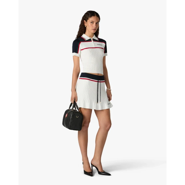 Casablanca Cream & Navy Knit Tennis Mini Skirt, view 2
