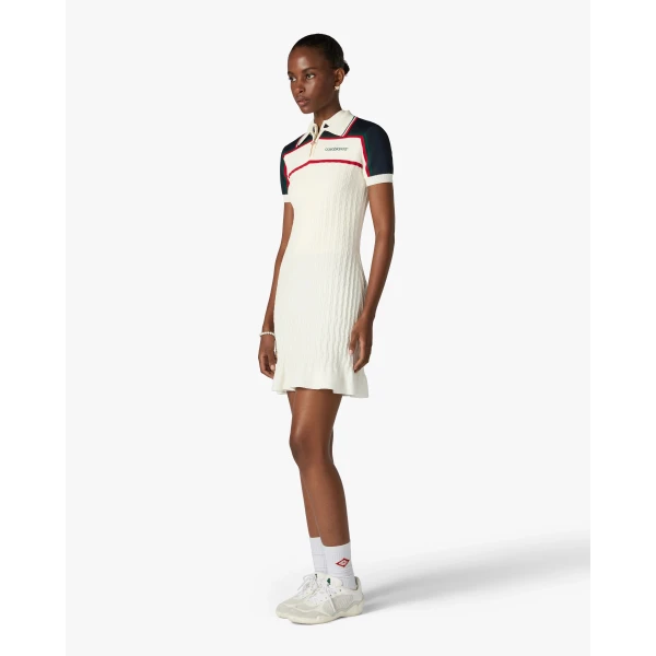 Casablanca Cream & Navy Knit Tennis Polo Mini Dress, view 2
