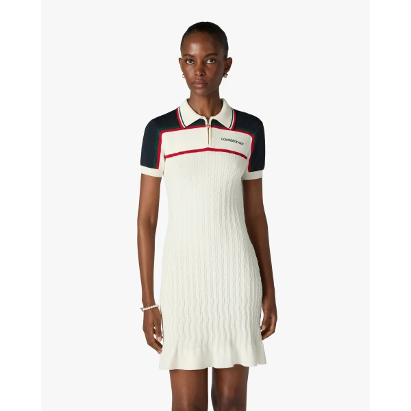 Casablanca Cream & Navy Knit Tennis Polo Mini Dress, view 4