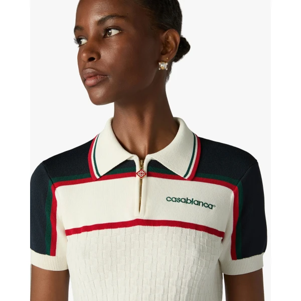 Casablanca Cream & Navy Knit Tennis Polo Mini Dress, view 5