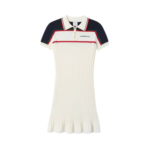 Casablanca Cream & Navy Knit Tennis Polo Mini Dress
