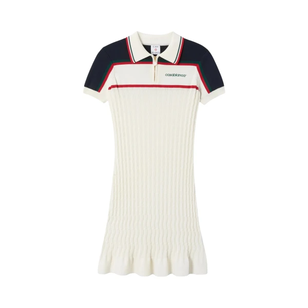 Casablanca Cream & Navy Knit Tennis Polo Mini Dress