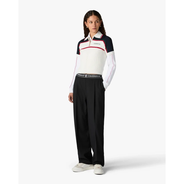 Casablanca Cream & Navy Knit Tennis Short Sleeve Polo Shirt, view 2