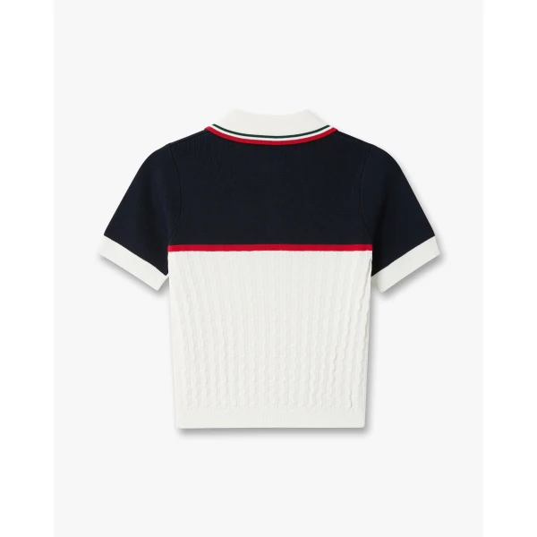 Casablanca Cream & Navy Knit Tennis Short Sleeve Polo Shirt, view 6